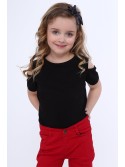 Girls\' T-shirt with cut-out shoulders, black NDZ8529 - Online store - Boutique